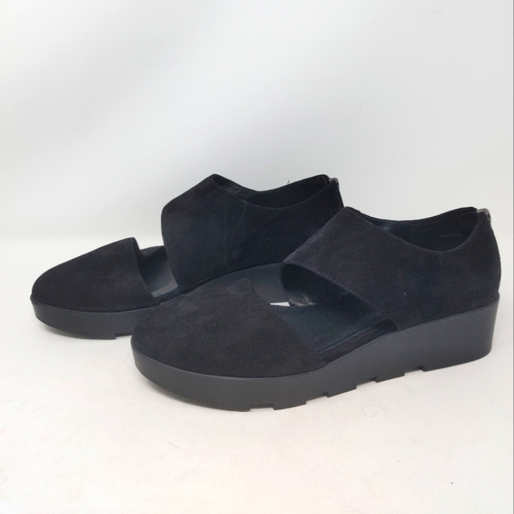 Eileen Fisher Turban Asymmetrical Wedge Black Suede Size 8 - Picture 2 of 11